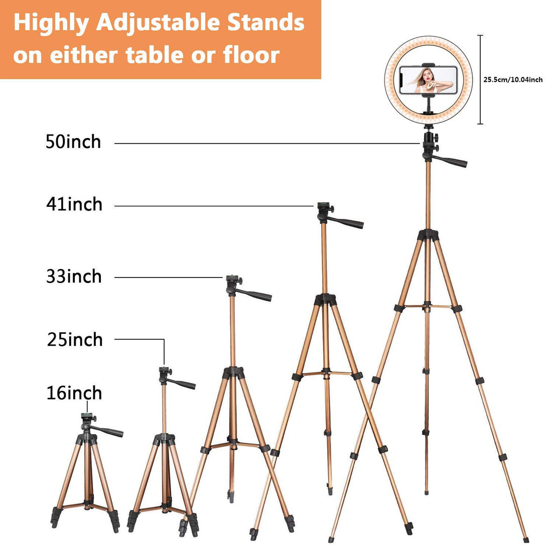 Apple Compatible Desktop Ring Light Tripod With Fill Light