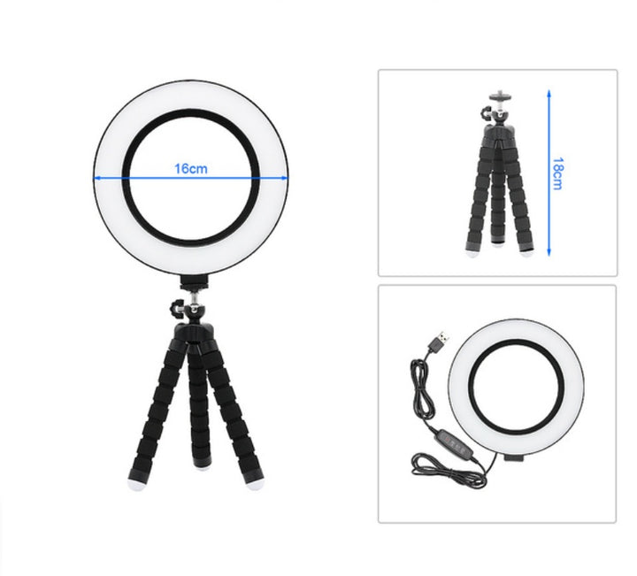 Apple Compatible 6 Inch LED Ring Light With Octopus Tripod