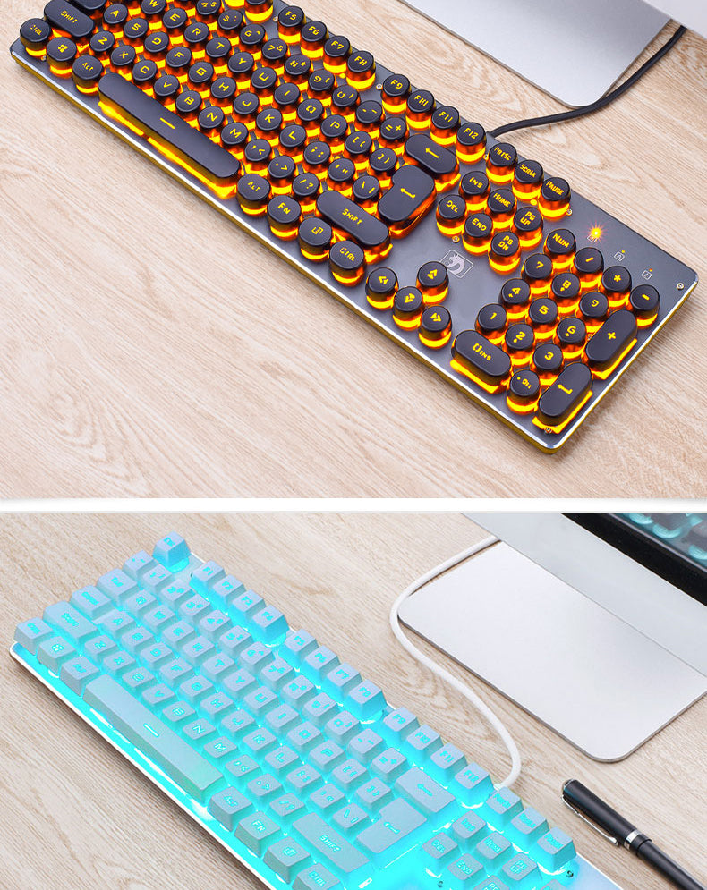 Retro Punk Luminous Wired Gaming Keyboard For Desktop Computer
