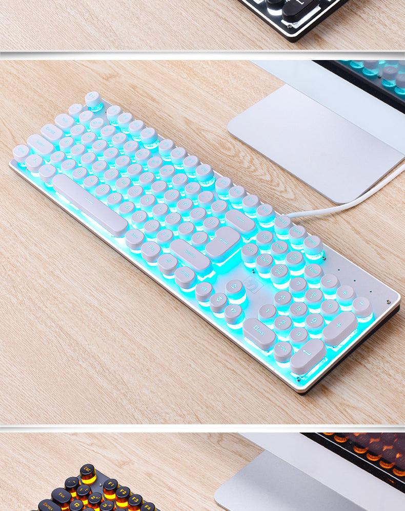 Retro Punk Luminous Wired Gaming Keyboard For Desktop Computer