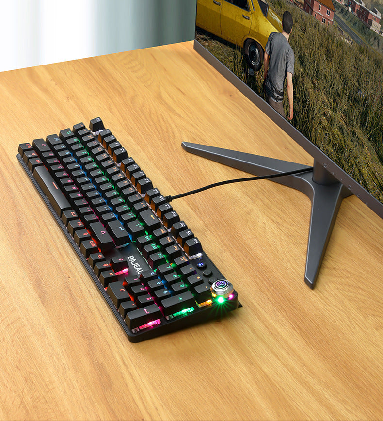 Metal Mechanical Wired Keyboard With Green Switch And Knob
