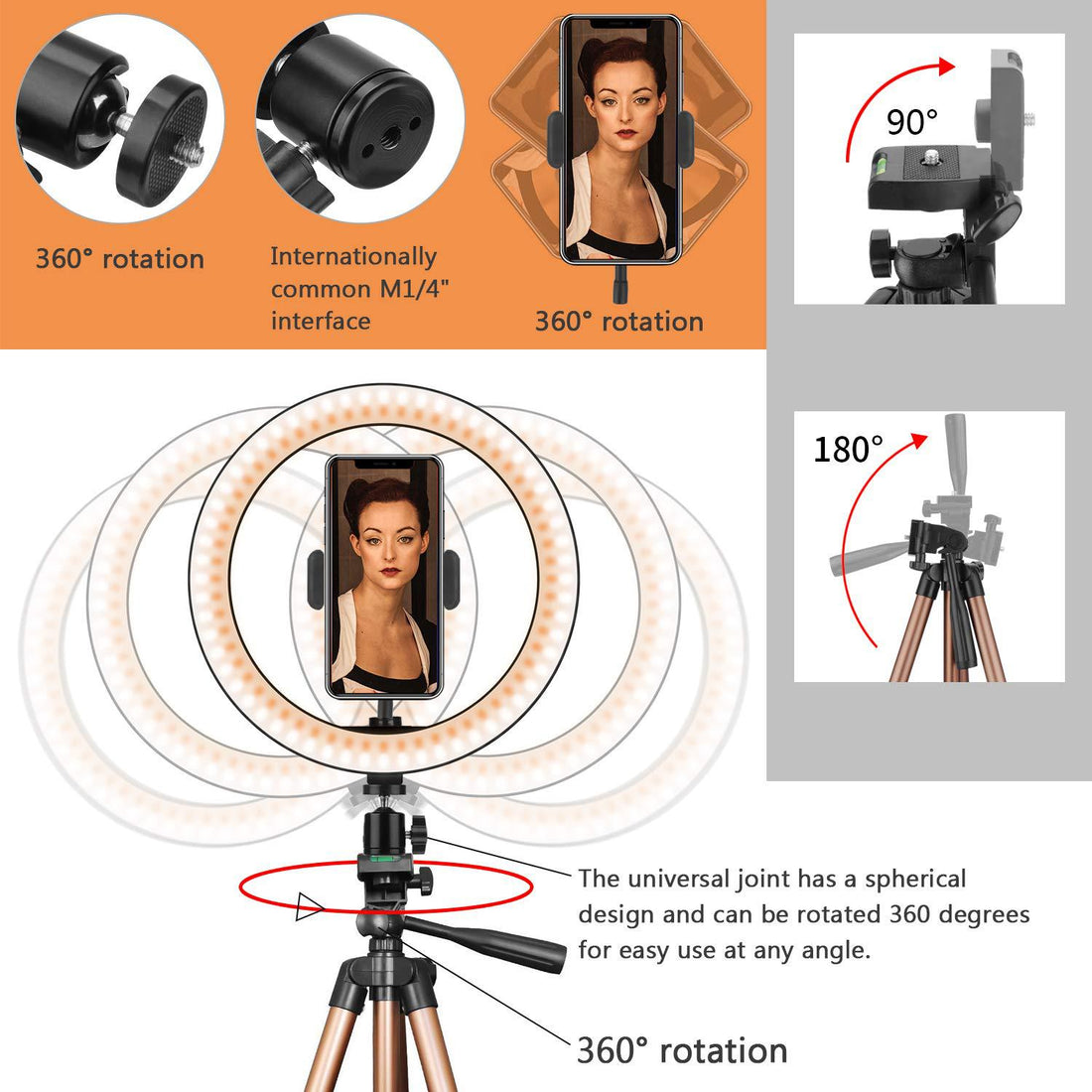 Apple Compatible Desktop Ring Light Tripod With Fill Light