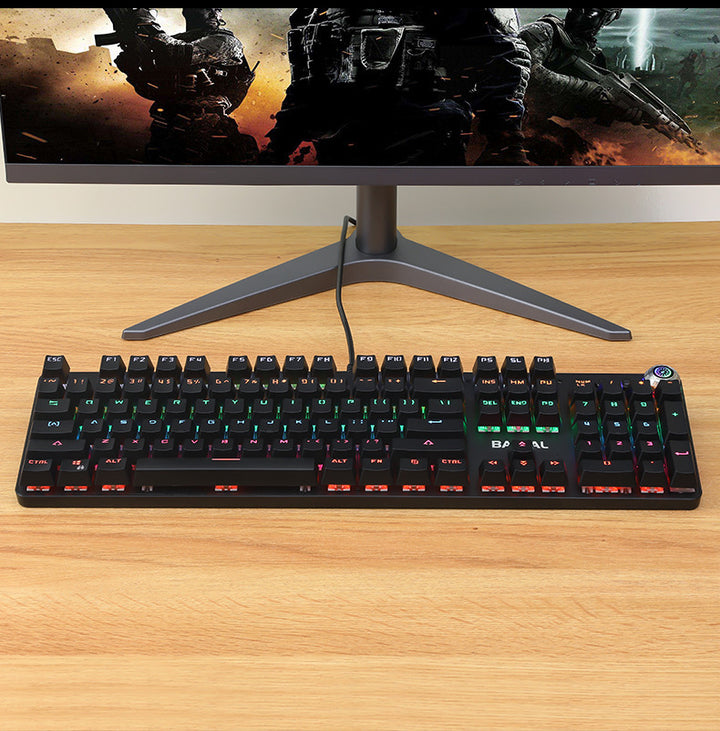 Metal Mechanical Wired Keyboard With Green Switch And Knob