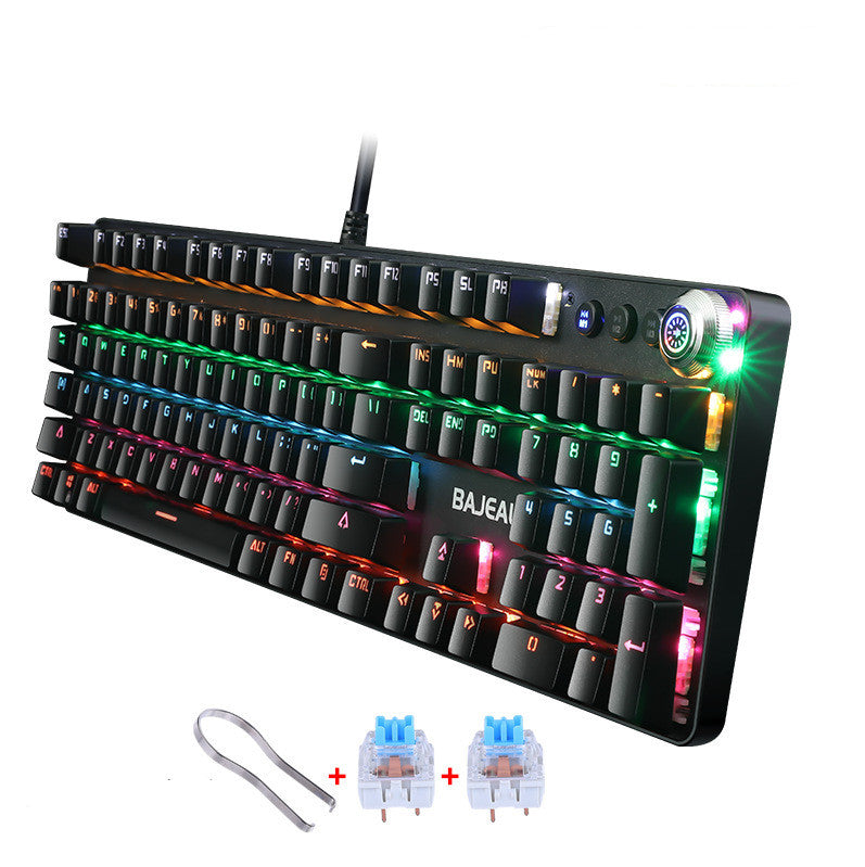 Metal Mechanical Wired Keyboard With Green Switch And Knob