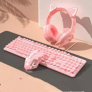 Pink Mechanical Wired Keyboard And Mouse Set For Gaming