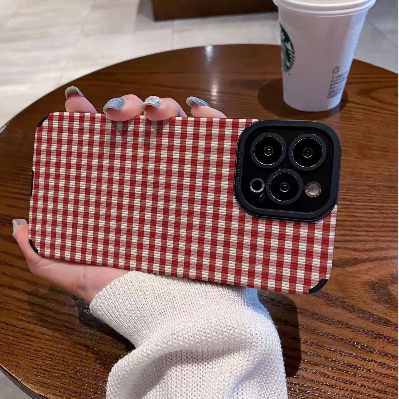 Suitable For Lambskin Fully-encased Soft Plaid Phone Cases