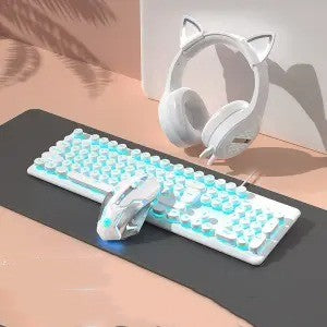 Pink Mechanical Wired Keyboard And Mouse Set For Gaming