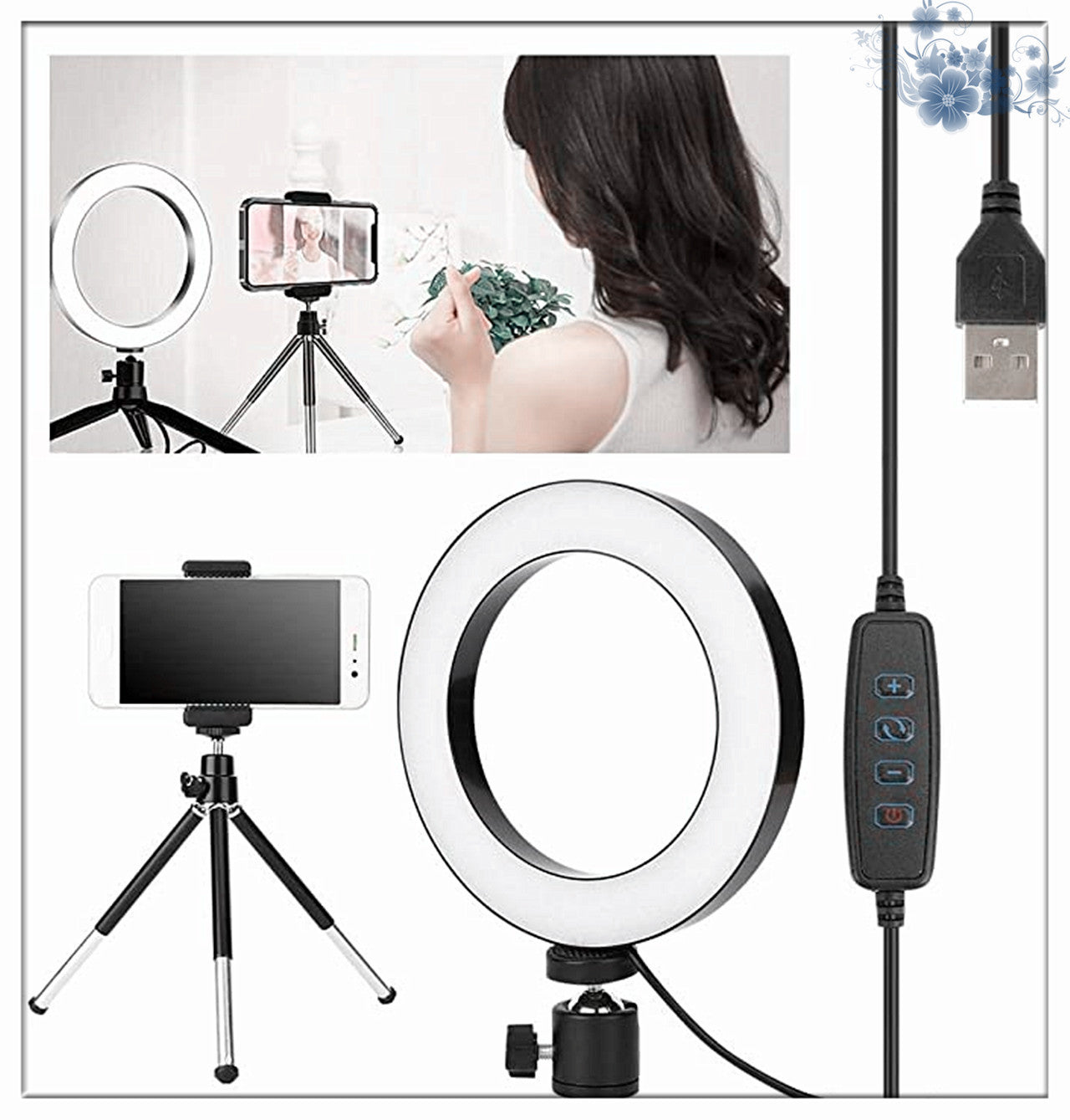 Apple Compatible 360° Rotatable Desktop Tripod Ring Light