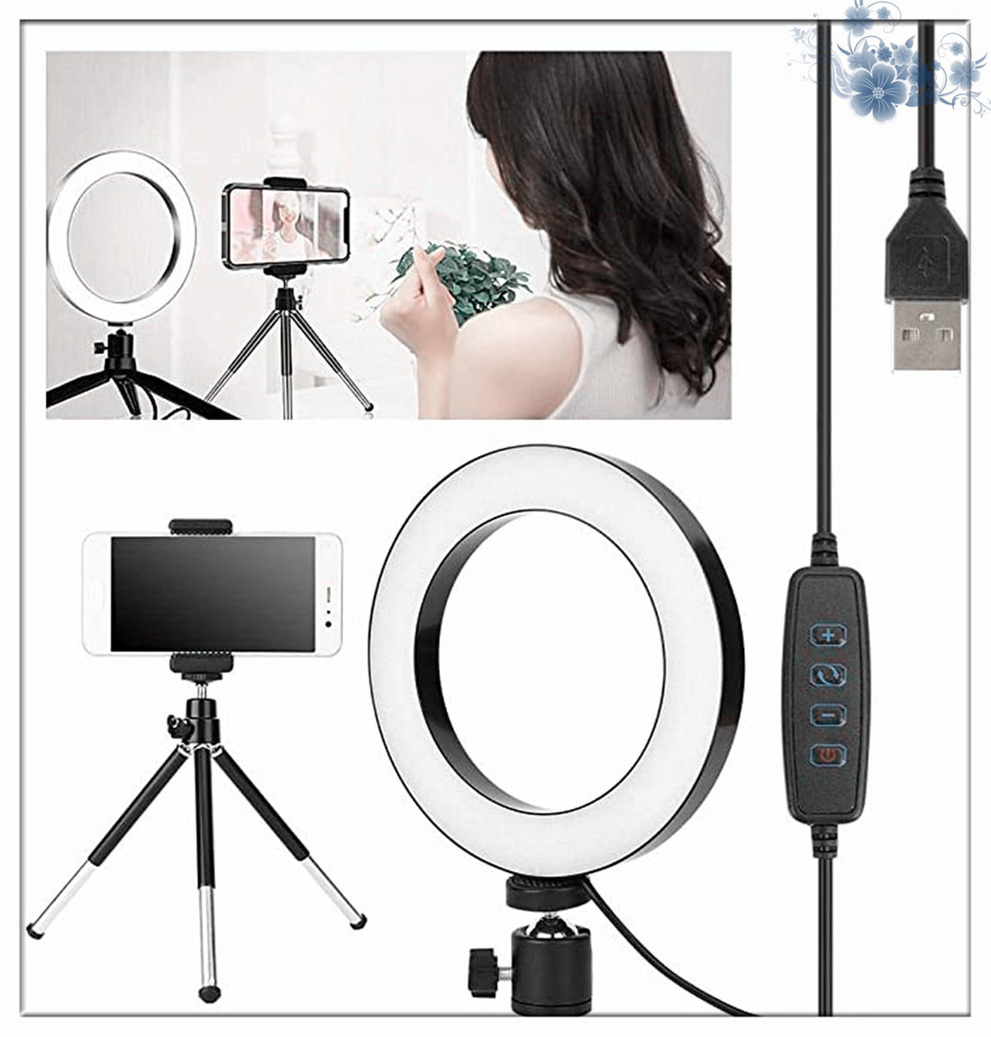 Apple Compatible 360° Rotatable Desktop Tripod Ring Light