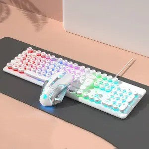 Pink Mechanical Wired Keyboard And Mouse Set For Gaming