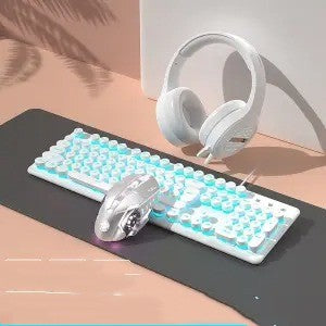 Pink Mechanical Wired Keyboard And Mouse Set For Gaming