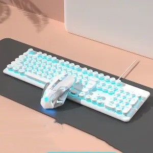 Pink Mechanical Wired Keyboard And Mouse Set For Gaming