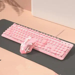 Pink Mechanical Wired Keyboard And Mouse Set For Gaming
